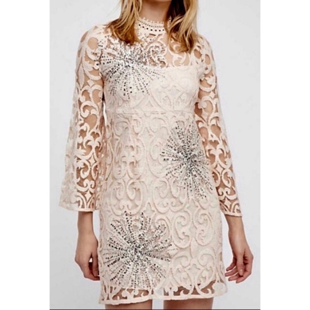 Free People Cream and Silver Mini Dress